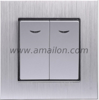 Metal Aluminium 10A 2G 1 Way Illuminated Light Switch 