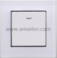 Tempered Glass 1G 1 Way White Wall Switch with Led Lamp