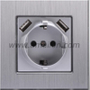  Metal Aluminium 2P+E Germany power socket Outlet with Two Port 2.1A 2.4A USB 
