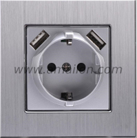 Metal Aluminium 2P+E Germany power socket Outlet with Two Port 2.1A 2.4A USB 