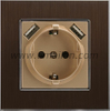  Metal Aluminium 2P+E Germany power socket Outlet with Two Port 2.1A 2.4A USB 