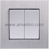 Metal Aluminium 2 Gang 1 Way Light Switch